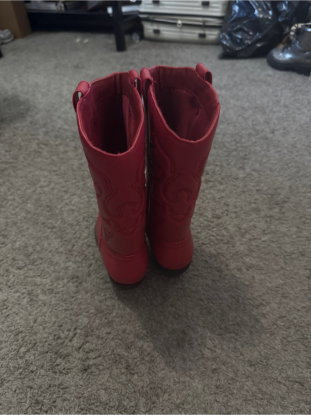 Soda Red Western-Style Mid-Calf Heeled Boots - Picture 3 of 7
